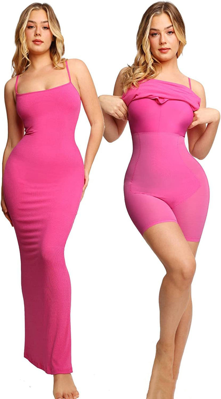 Women's Shapewear Dress Jumpsuit Tummy Tuck Lift Corset Open Crotch Suspender Tight Long Skirt Chest Pad Bodysuit Dress