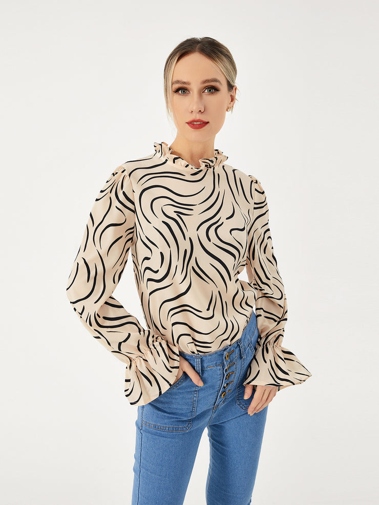 Ladies Graphic Casual Balloon Sleeve Shirt