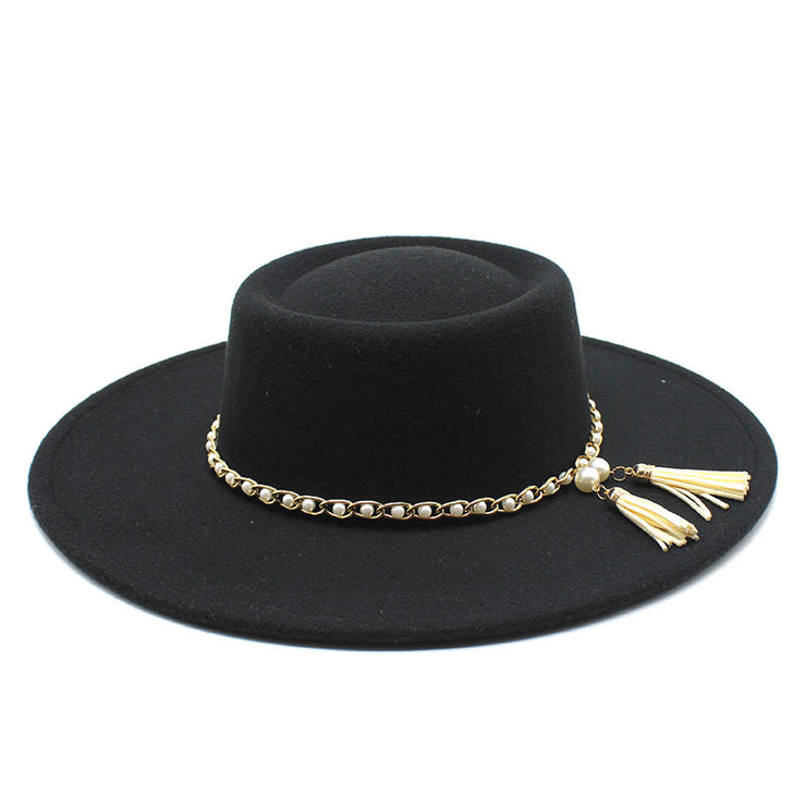 Men's And Women's Fashion Flat Top Woolen Top Hat