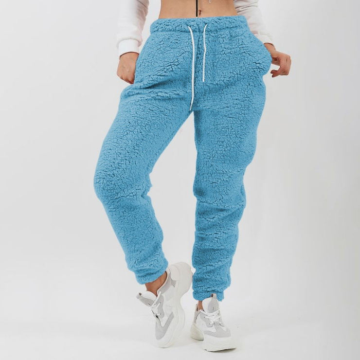 Solid Color Sweatpants Trousers Fleece Pockets