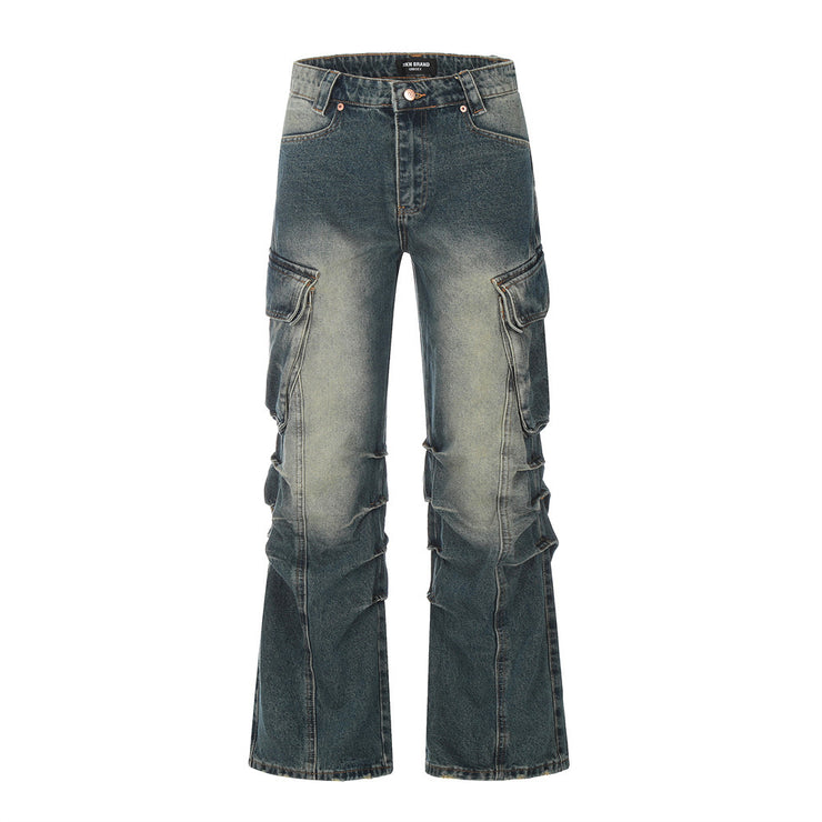 Personality Denim Boot-cut Pants Men's Design Sense