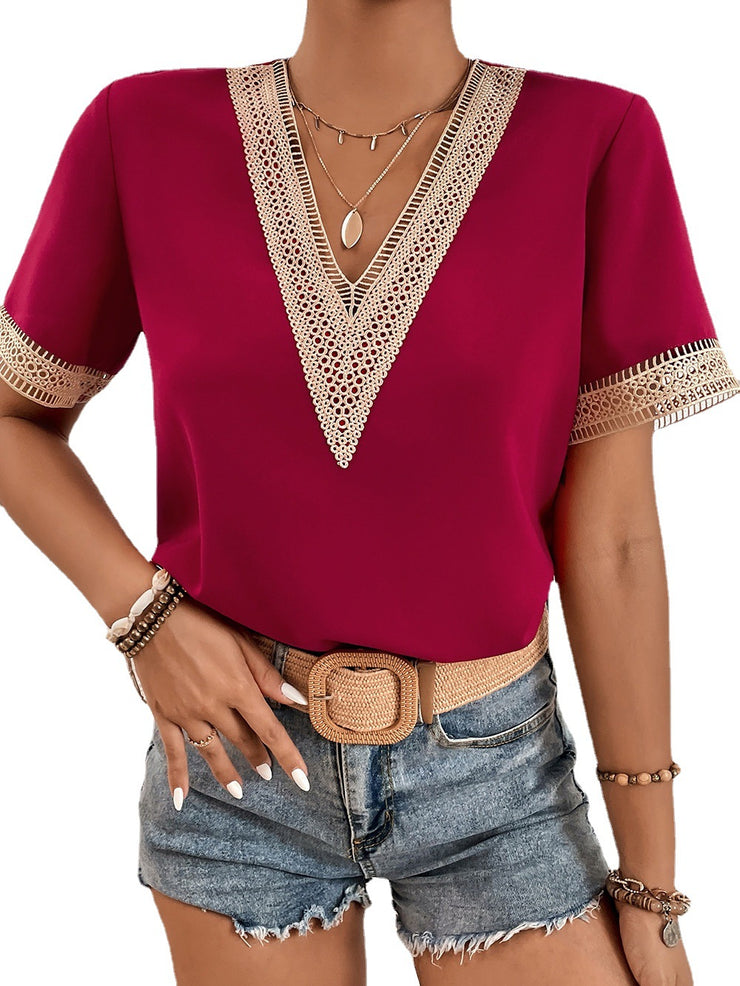 V-neck Lace Loose Top Temperament