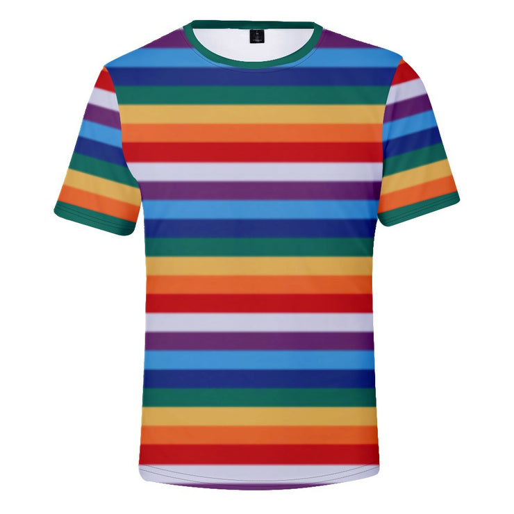 Striped 3D Digital Printing Casual Loose Round Neck T-shirt