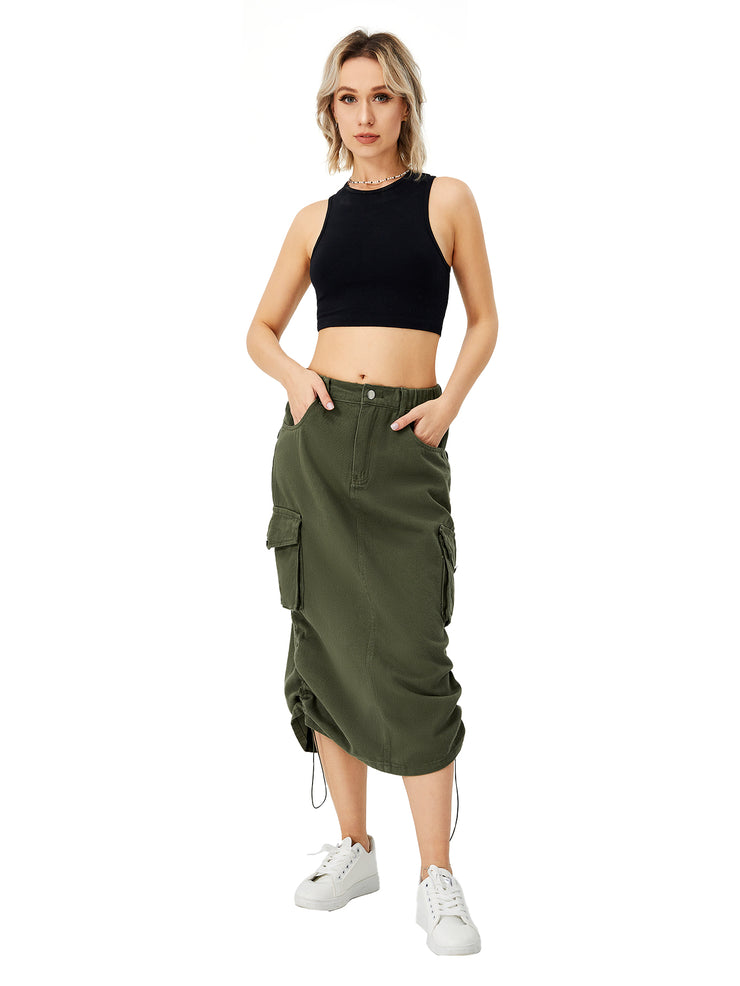 Women's Cargo Long Skirt Casual Streetwear Loose High Waist Front Split Maxi Skirt With Pocket Women's Cargo Long Skirts High Waisted Pencil Skirt Midi Length Jean Skirt With Cargo Pockets