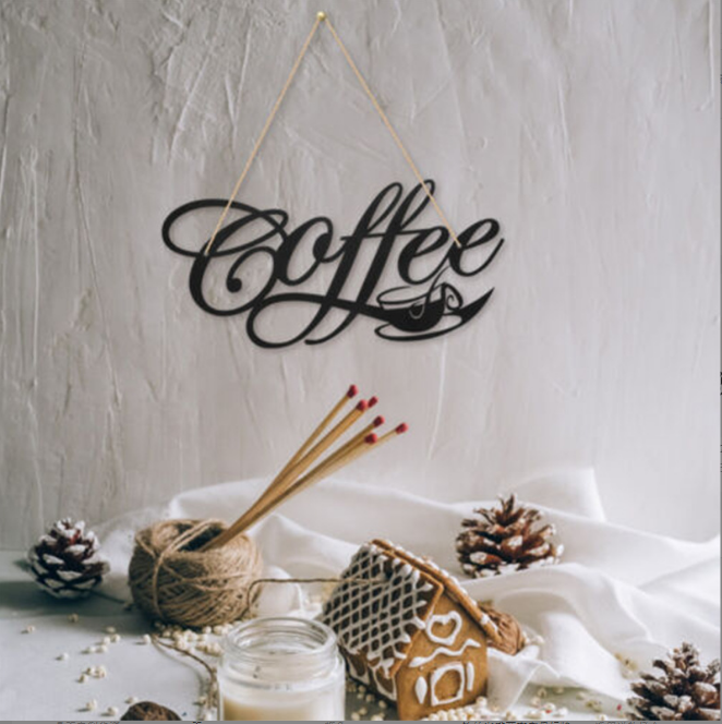 Metal Coffee Cup Wall Hanging Decoration Iron Hanging Coffee Bar Decoration Iron Wire Letter Signs