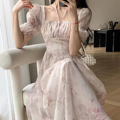 Women's Fashion Square Collar Chiffon Dress