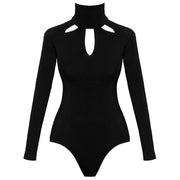 Black Cutout Long Sleeve Slim Sexy Solid Color Jumpsuit