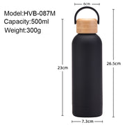 500ml Small Mouth Vacuum Cup Portable Handle Bamboo Wood Cover Water Cup Water Bottle