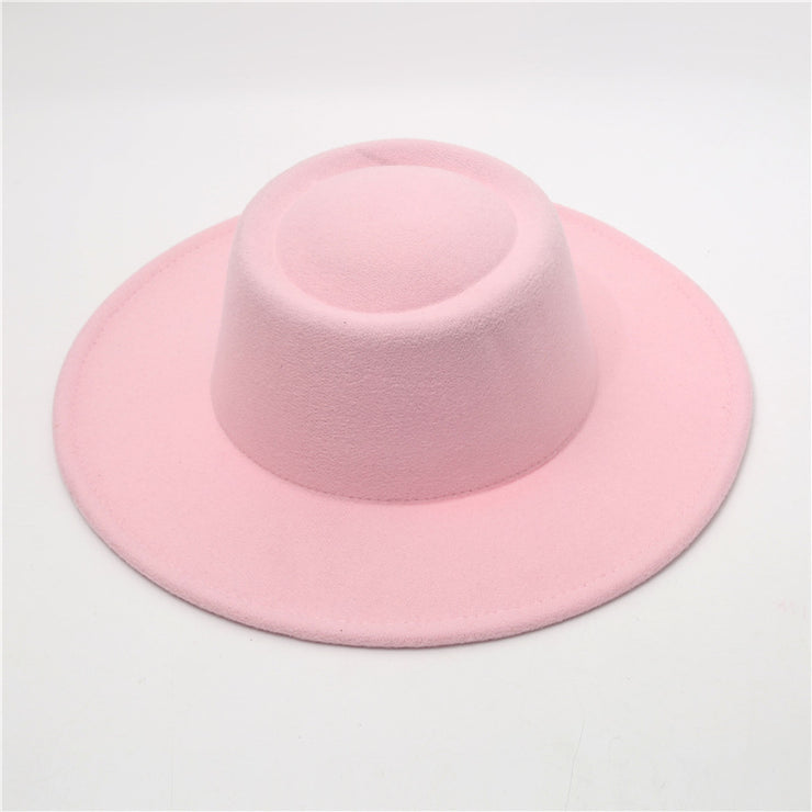 Retro Fedora 8cm Wide Brim Solid Color Concave-convex Dome Woolen Hat