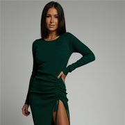 Women's Long Sleeve Solid Color Slit Dress