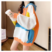 Women's Idle Style Hooded Color Matching Stitching Long-sleeved Hooded Sweater