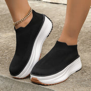 Fashion Thick-soled Ankle Boots Women Casual Round Toe Socks Shoes Breathable Solid Color Short Boots Sports Shoes