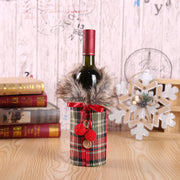 Holiday Decoration Props, Bowknot, Linen And Fur Collar, Red Wine Bottle Cover