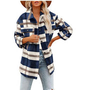 Women's Fashionable Woolen Plaid Shirt Jacket