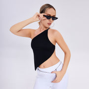 Slanted Shoulder Sleeveless Simple One-shoulder Top