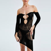 Off-shoulder Cutout Long-sleeved See-through Dress