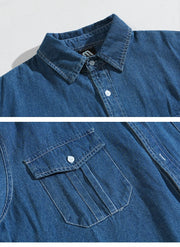 Korean Style Loose Blue Shirt Workwear