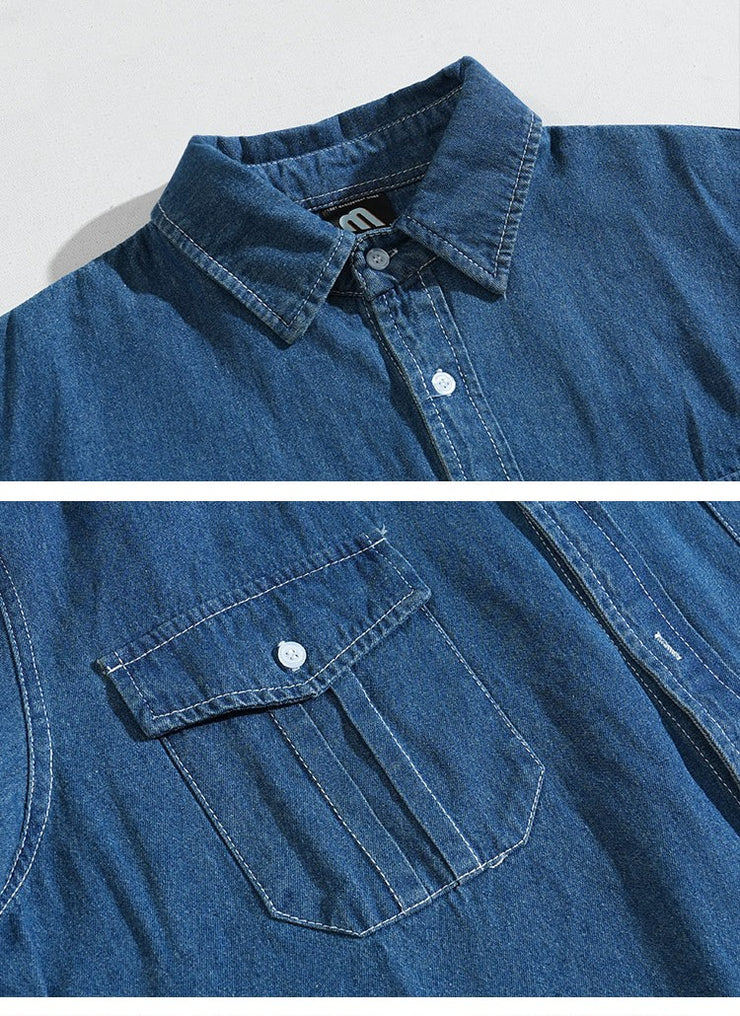 Korean Style Loose Blue Shirt Workwear