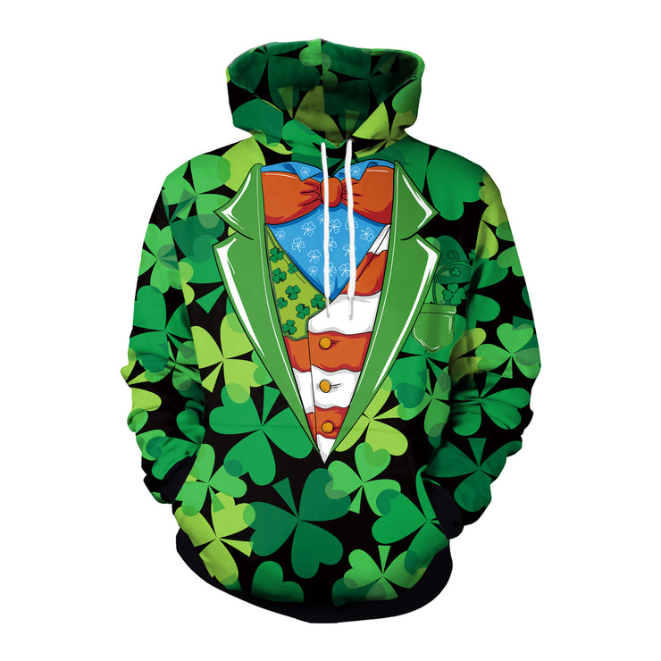 St. Patrick's Festive Street Parade Animal Print Green Hat Children's Day Hoodie Couple Hoodie