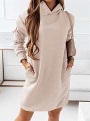 Fashion Hooded Long-sleeved Solid Color Women's Dress