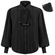 Punk Retro Shirt Men's Solid Color Pleated Lace Fake Collar Long Sleeve Loose  Shirt