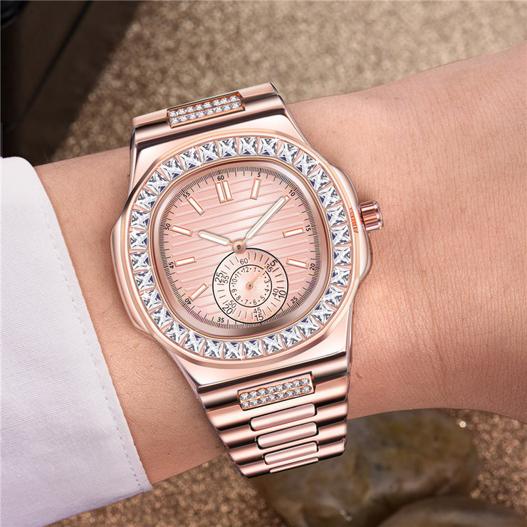 Mens Fashion Alloy Band Diamond Gifts Watches