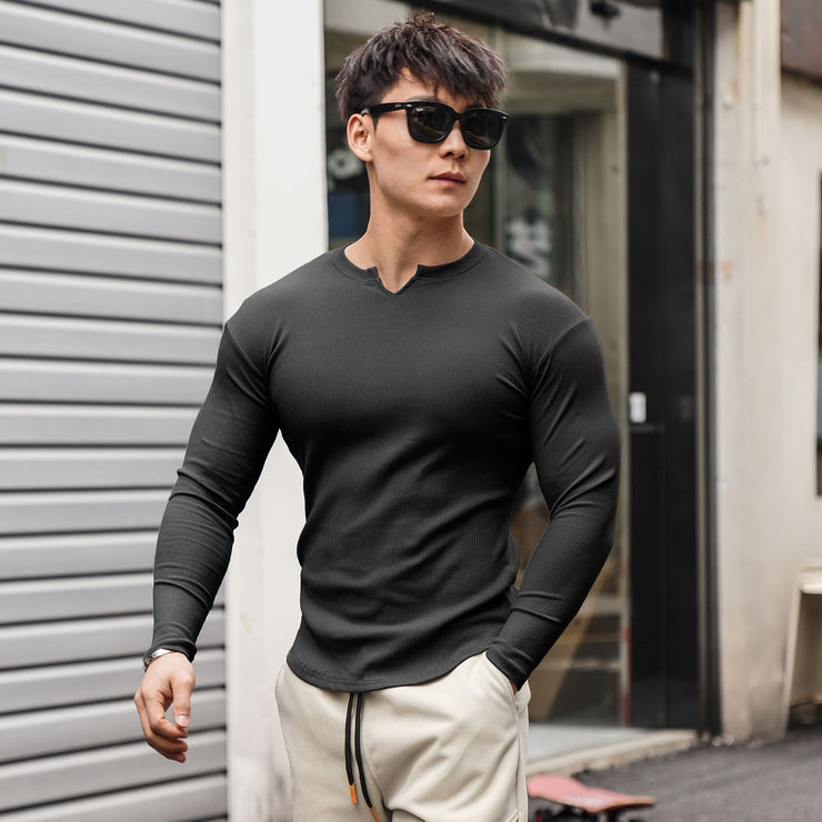 Autumn Men's Long-sleeved V-neck T-shirt