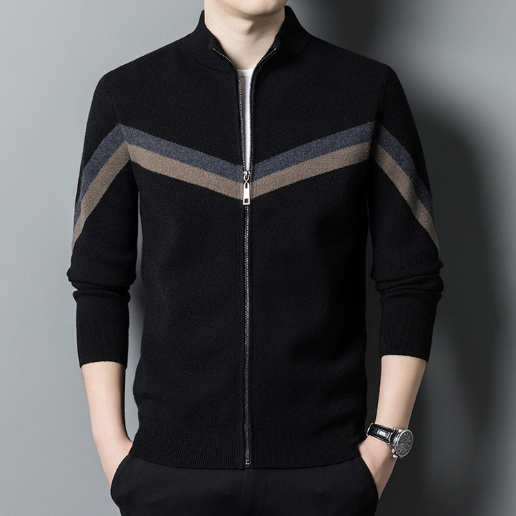 Autumn And Winter Sweater Men's Stand Collar Contrast Color