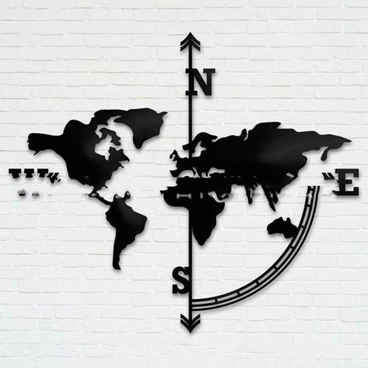 Metal World Map Iron Art Compass Wall Hanging  -Made To Order