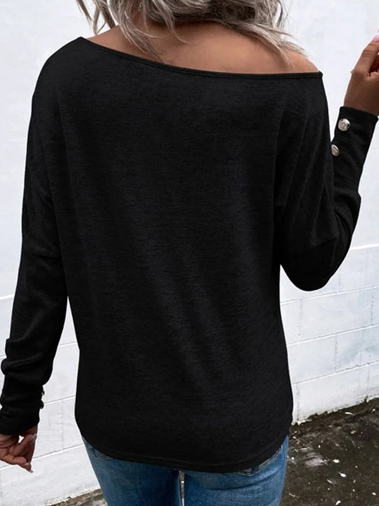 Solid Color Hollow-out Long-sleeved Top