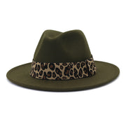 British Style Wool Leopard Print Wide-brimmed Hat