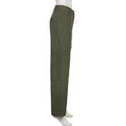 Casual Straight Solid Color Pocket Panel Cargo Trousers