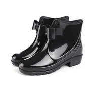 Short Tube Women's Rain Boots Waterproof Non-Slip Flat-Heeled Plastic Bow Rain Boots