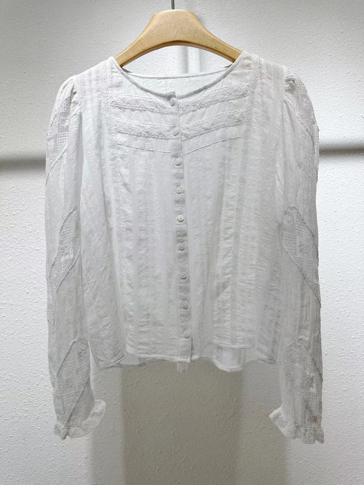 Comfortable Hollow Thin Cotton Retro French Super Beautiful Shirt