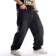 Black Washed Jeans Men's Hip Hop Loose Plus Size Trousers