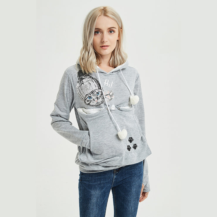 Cute Cat Hoodie Weatshirt With Big Pocket For Pets Hooded Tops Clothes