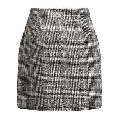 High-waisted Plaid Skirt Tight Pencil Wool Mini Skirt