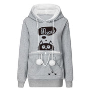 Casual Cat Print Hoodie With Big Pocket For Pets Long Sleeve Sweater Women Hooded Tops Clothes