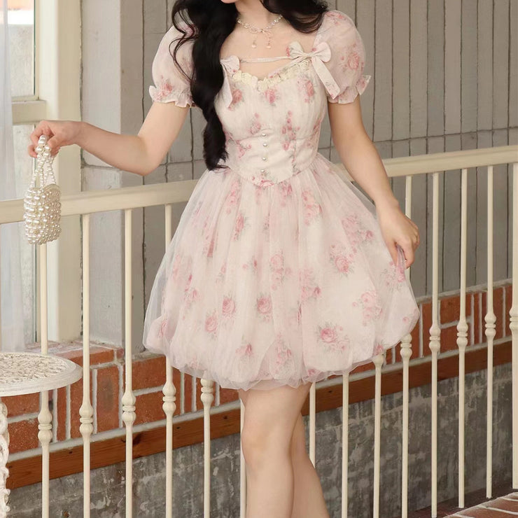 Graceful And Fashionable Floral Bow Dress