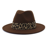 British Style Wool Leopard Print Wide-brimmed Hat