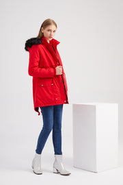 Autumn And Winter Women's Clothing Large Fur Collar Cotton Coat Women's Fleece-lined Thickened Detachable Hat Warm Coat