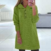 New Women's Solid Collar Button Long Sleeve Casual Dress Women