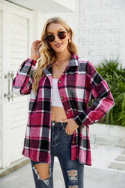 Women's Long-sleeved Plaid Shirt Mid-length Woolen Coat