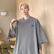 Hong Kong Style Large Size Three Quarter Sleeve Round Neck Short Sleeve