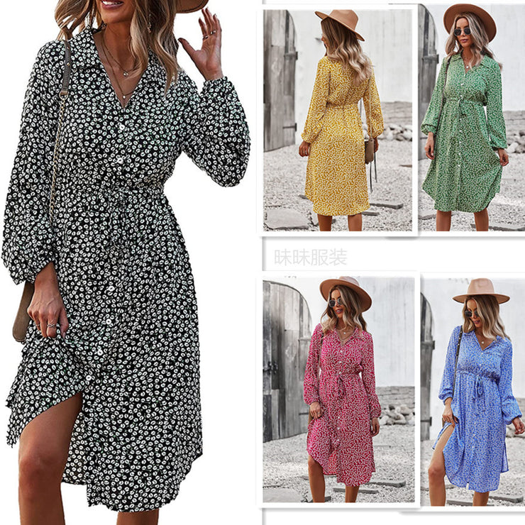 Autumn And Winter Mid-length Printed Long-sleeved Dress