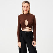 Long Sleeve Tie Cutout Sexy T-Shirt Women's Top