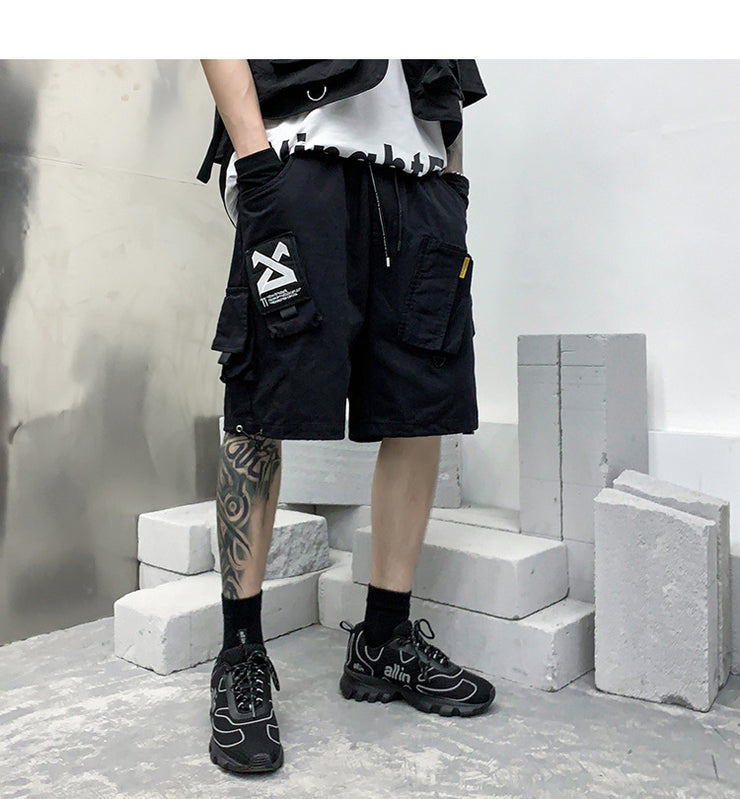 Men Fashion Brands Fried Street Embroidery Fifth Pants Drawstring Multi-bag Loose Casual Shorts