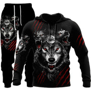 3D Wolf Print Tracksuit Men Sportswear Hooded Sweatsuit Two Piece Outdoors Running Fitness Mens Clothing Jogging Set