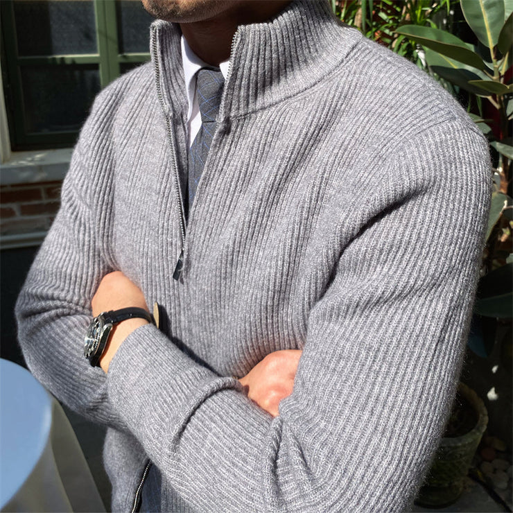 Standing Collar Long Sleeve Cardigan Knit Sweater Man