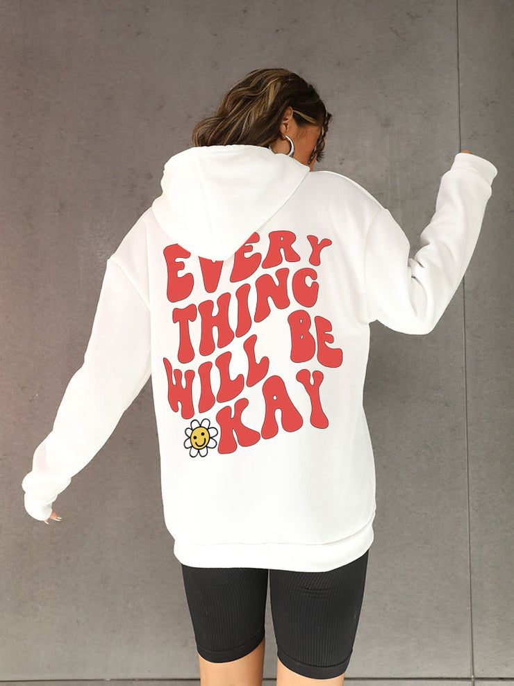 Women's Velvet Back Plain Letters Printed Hoodie